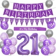 thumbnail image 2 of 21st Birthday Decorations for Girls, Purple and Sliver Balloons, Happy Birthday Triangle Garland & Banner, Number 21 foil Balloons, It's My Birthday Sash, 21st Birthday Party Supplies for Her, 2 of 7