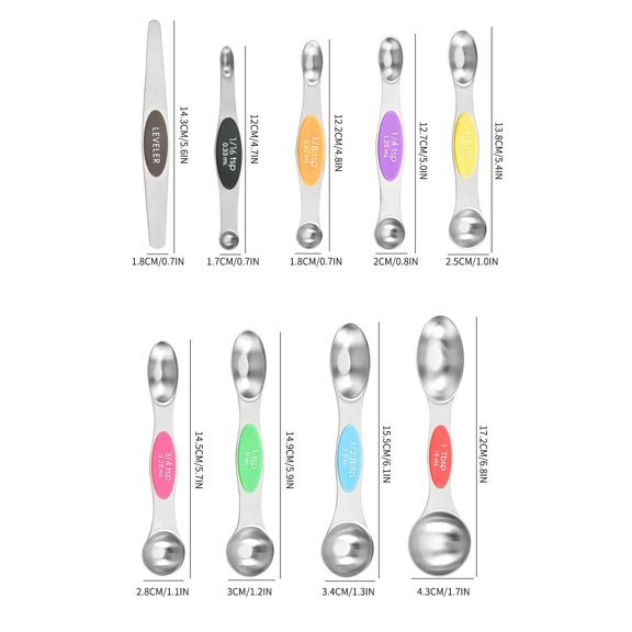 Rkxzt Double-Ended Measuring Spoon Stainless Steel Magnetic Measuring Spoons Set Double Headed Stackable Teaspoon Tablespoon for Dry and Liquid Ingredients