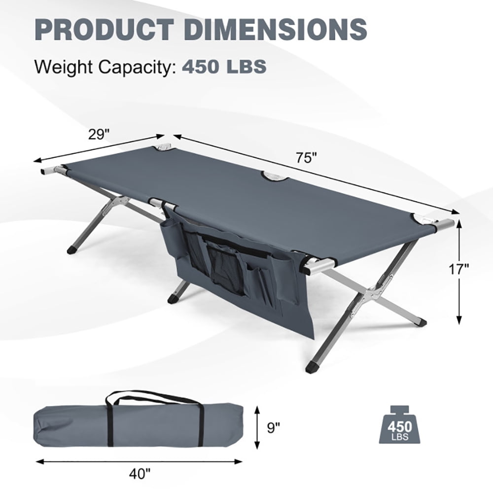 Aimee Lii Folding Camping Cot Heavy-duty Camp Bed with Carry Bag, Folding Sleeping Cot for Camping, Gray