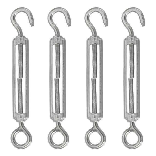 Uxcell 4Pcs M5 Hook and Eye 304 Stainless Steel Turnbuckle Wire Rope Tension, Silver