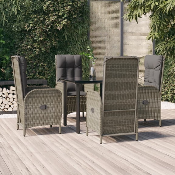 vidaXL 5 Piece Patio Dining Set with Cushions Black and Gray Poly Rattan