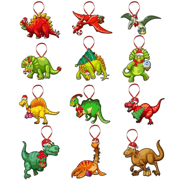 Funny Dinosaurs Christmas Ornaments - Dinosaur Ornaments for Christmas Tree Decorations Wooden Farmhouse Dinosaur Figures Decorative Hanging Ornaments Xmas Kids Gifts