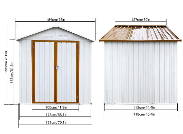 Segmart Outdoor Storage Shed, 6x4FT Galvanized Steel Metal Bike Shed with Lockable Door, Waterproof Outdoor Garden Storage Tools Shed with Apex Roof for Backyard, White