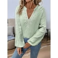 thumbnail image 2 of Women'S Boho Tops Long Sleeve V Neck Embroidery Blouse Linen Shirt Matcha Green XL, 2 of 8