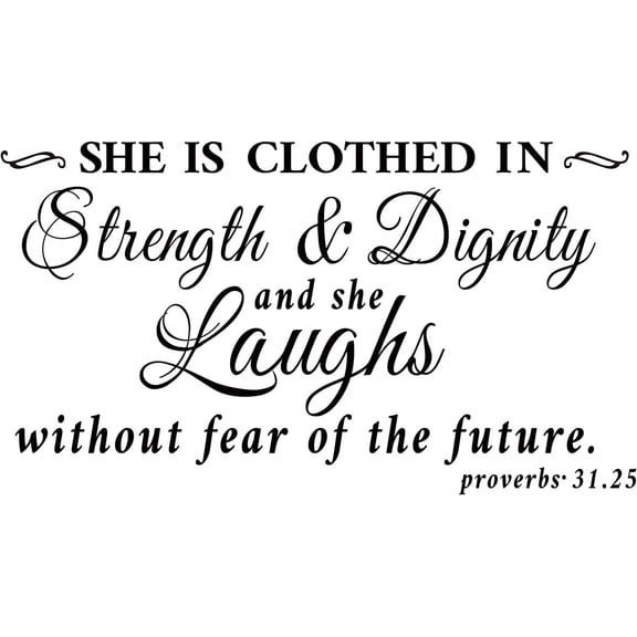 1 Sheet Strength Dignity Laugh Quotes Wall Stickers Vinyl Wall Decor Stickers DIY Saying Wall Art Decal Sticker Home Decoration for Living Room Bedroom Bathroom Black(59x33cm) Black DIY