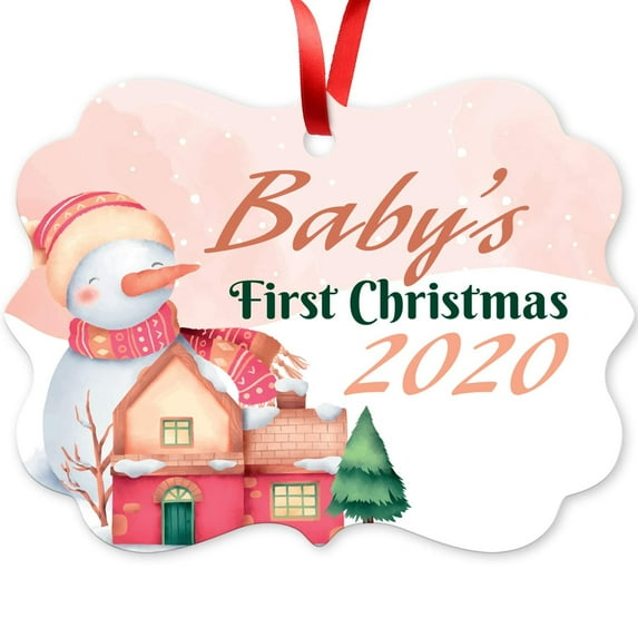 Soul Décor Christmas Tree Decorations, Baby's First Christmas 2020 Ornament, Large 3.75" Rectangle Metal Ornament, Velvet Pouch Included