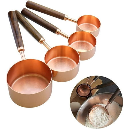 

4 Pieces Measuring Spoon for Accurate Dispensing of Dry and Liquid Ingredients Graduated Stainless Steel Cooking and Baking Measuring Tool with Walnut Handle (Rose Gold)