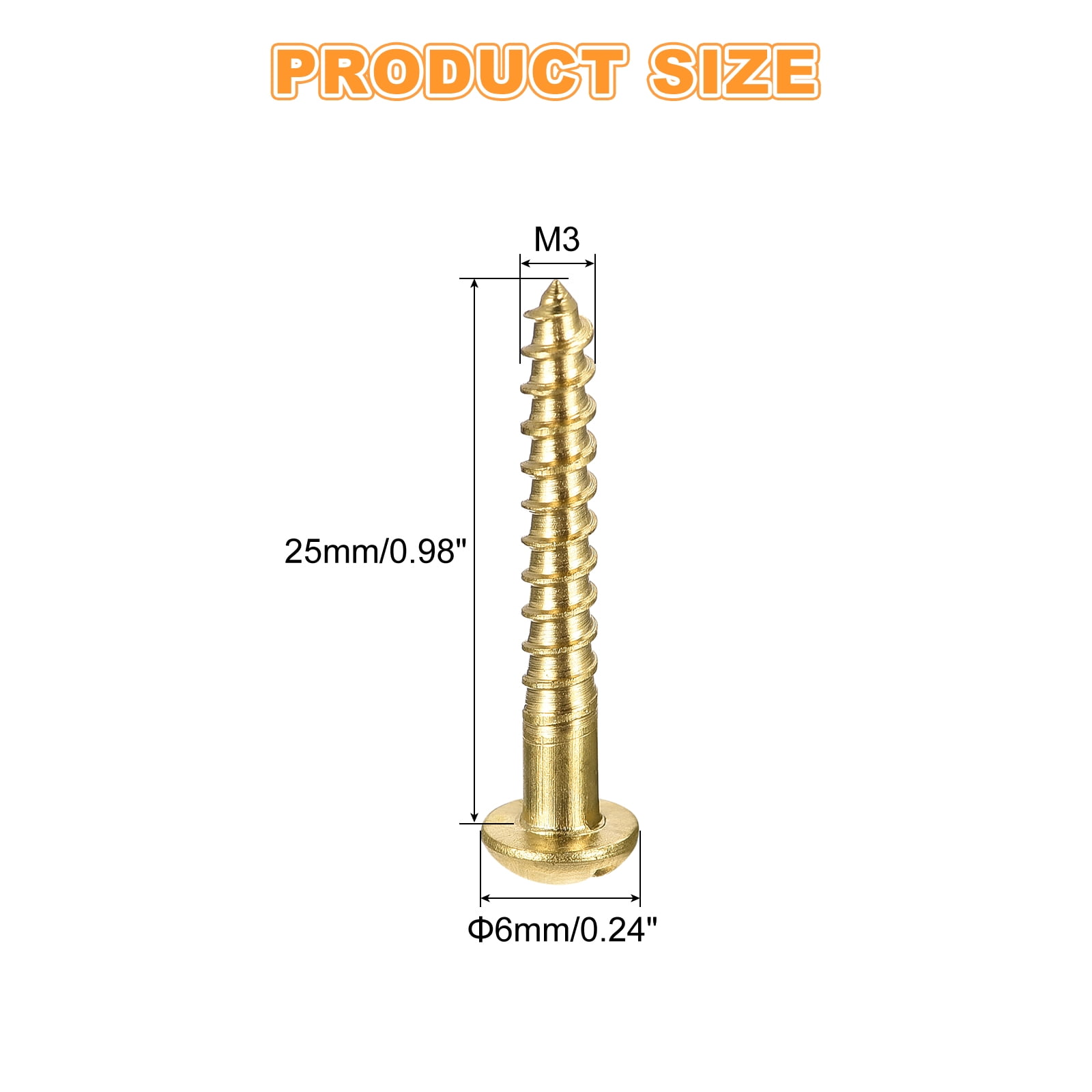 Wood Screws M3 x 25mm Slotted Round Head Copper Self-Tapping Screw 200 Pcs
