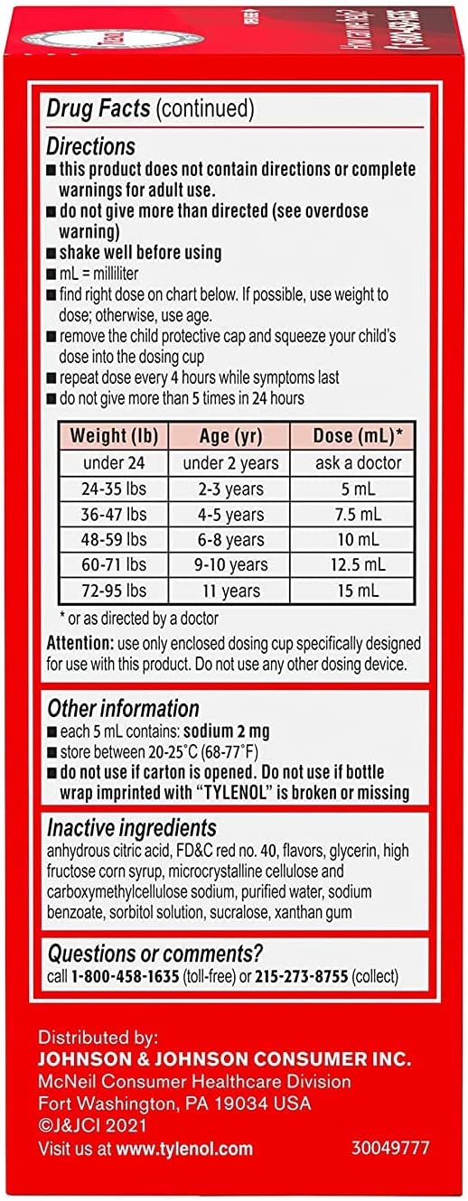 Tylenol Childrens Pain Reliever And Fever Reducer, Cherry Blast Flavor - 4 Oz, 3 Pack, Liquid - image 5 of 7