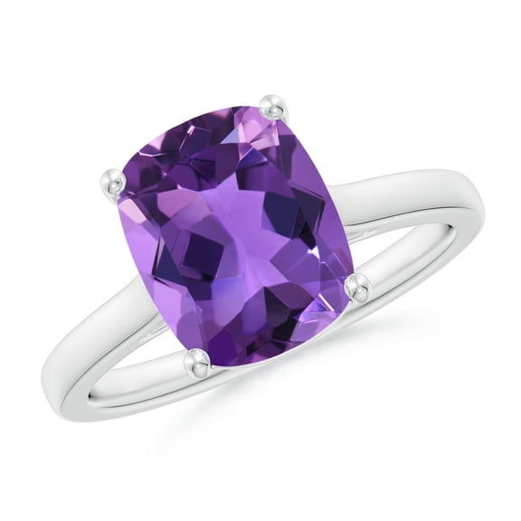 ANGARA Natural Cushion 2.7 ct Amethyst Solitaire Ring with Hidden Accents in 14K White Gold for Women (Size-10x8mm) | February Birthstone, Anniversary, Jewelry Gift for Women | Natural Amethyst Ring