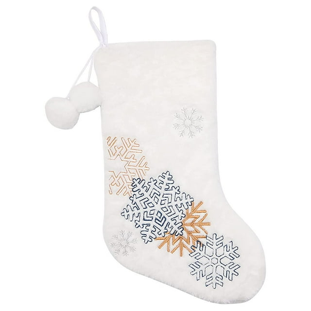 Christmas Socks Pocket Hanging Xmas Tree Ornament 2021 Snowflake Embroidery Pattern New Year Kids Candy Bag