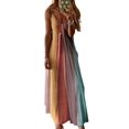 thumbnail image 3 of Robe Maxi à Blocs de Couleur à Col en V pour Femmes Grande Taille - Robe Camisole d'Été Confortable et Stylée avec Extensibilité Moyenne, 3 of 7