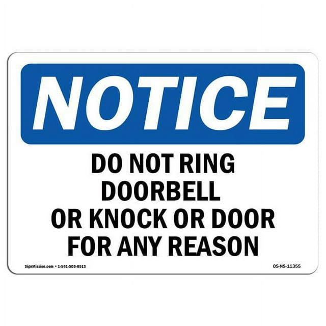 SignMission OS-NS-P-1824-L-11355 OSHA Notice Sign - Do Not Ring Doorbell or Knock On Door for