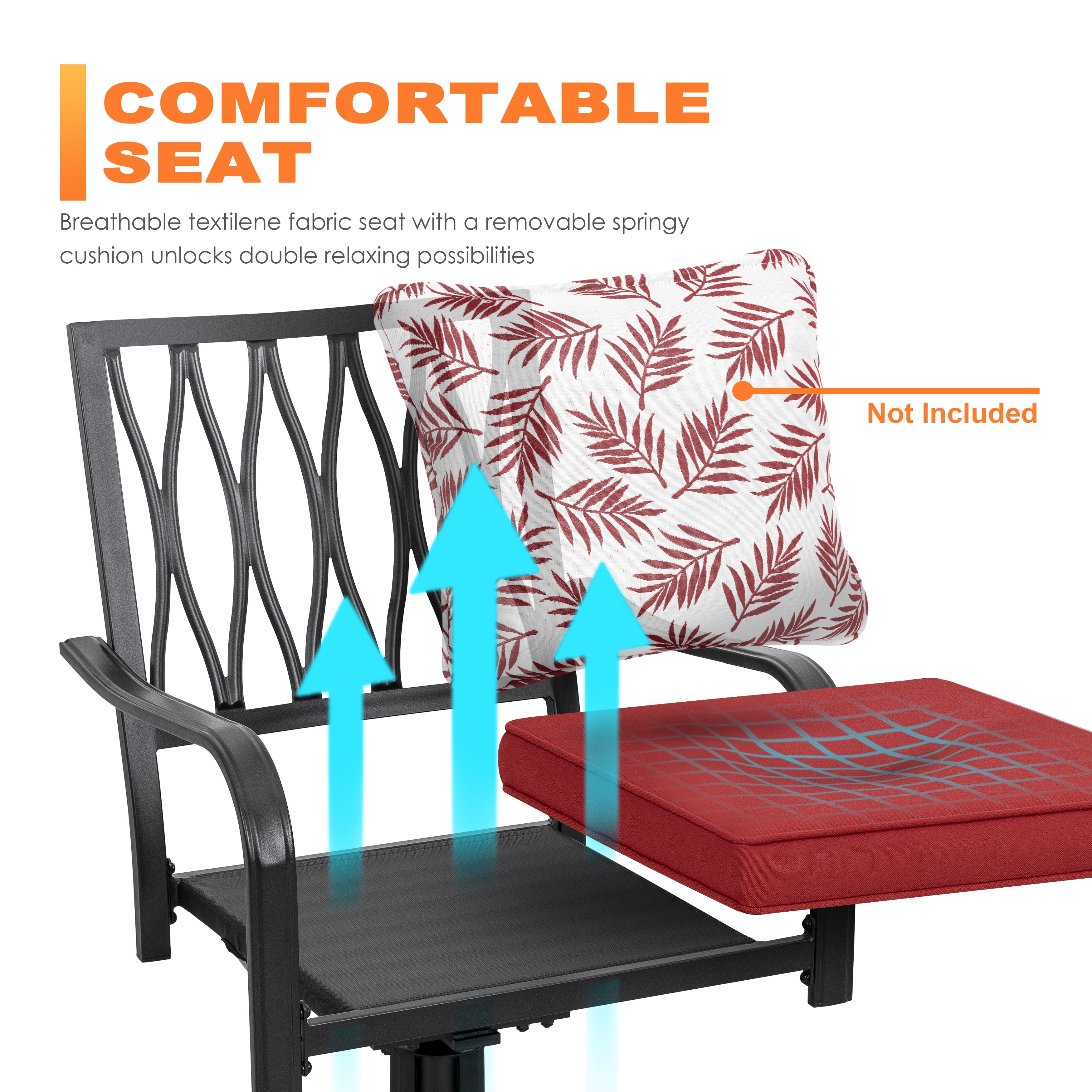 Nuu Garden Set of 2 Outdoor Patio Dining Chairs Metal Swivel Chairs with Padded Cushions,Iron Dining Rocker Chairs for Lawn Garden Backyard, Black&Red