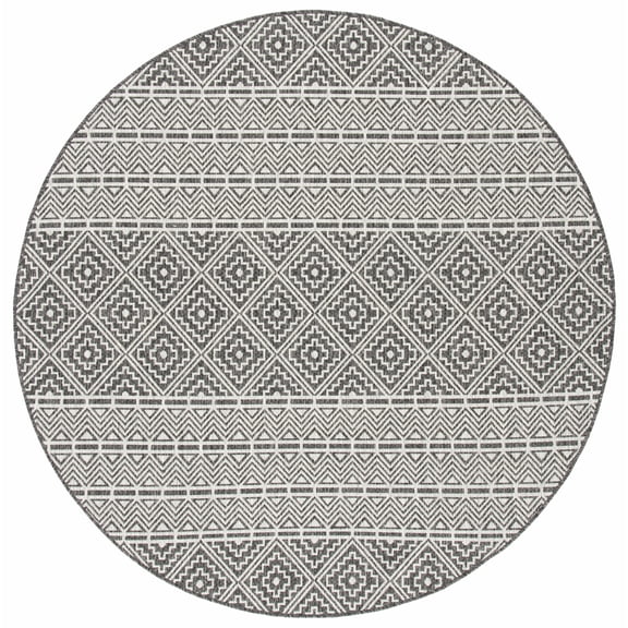 SAFAVIEH Courtyard Karen Geometric Indoor/Outdoor Area Rug, Black/Grey, 6'7" x 6'7" Round