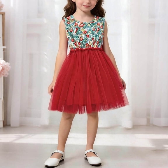 Amidoa Toddler Girls Tutu Dresses Summer Sleeveless Cute Ruffle Princess Sundress Red Size 5-6 Years