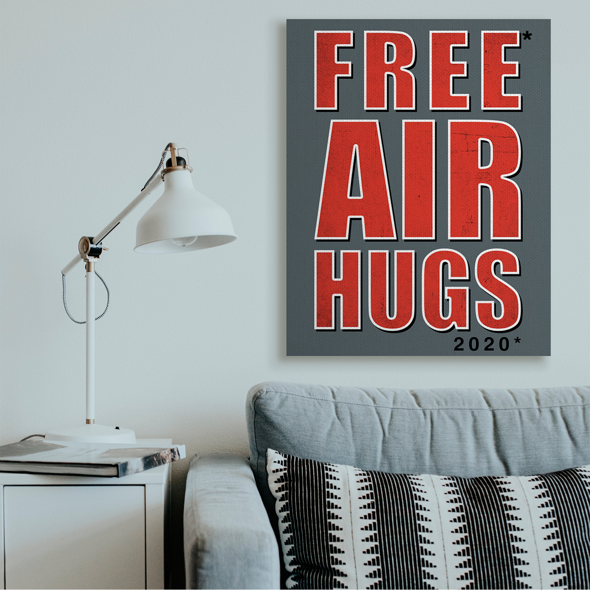Stupell Industries Free Air Hugs Phrase 2020 Reference Blue Red Canvas Wall Art by Buck Wear
