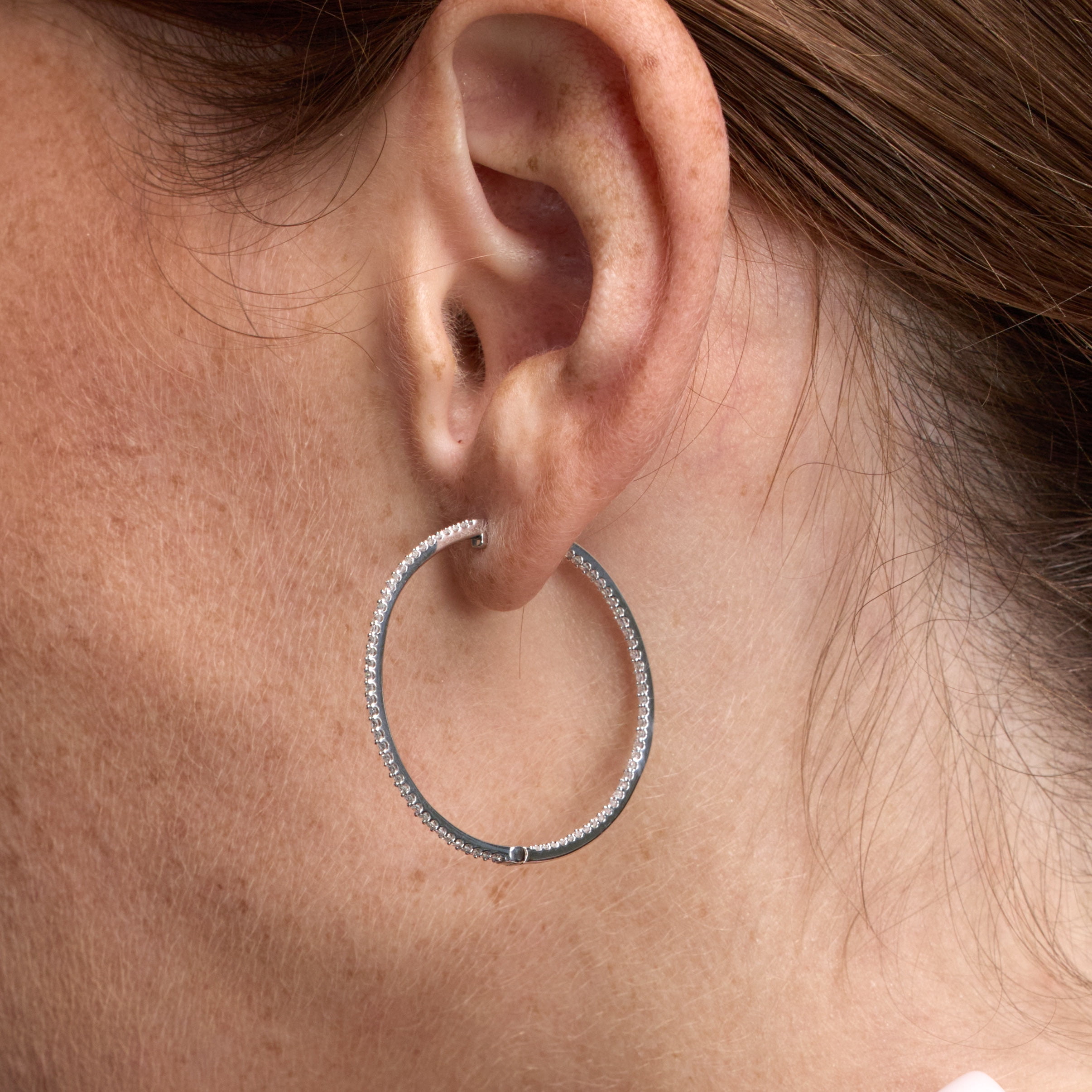 Unique Moments 3/4 Ct Lab Grown Diamond Inside Out Hoop Earring in Silver for Women (H-I, SI-I1)