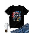 thumbnail image 4 of Women's T-Shirt Raccoon Hot Dog American Short Sleeve Casual Tee Classic Crew Neck T Shirt for Women Black, 3XL, 4 of 7