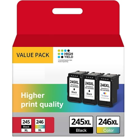 245XL/246XL Compatible Ink Cartridge Replacement for Canon PG-245 XL CL-246 XL PG-243 CL-244 for MX492 MX490 MG2420 MG2520 MG2522 MG2920 MG2922 MG3022 (2 Black,1 Tri-Color)
