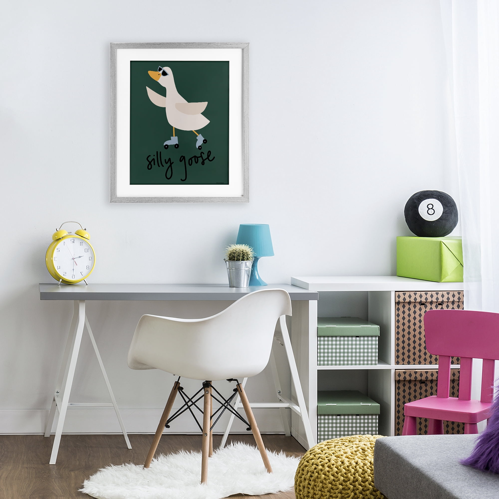 Stupell Industries Silly Goose on Skates Gray Framed Print Under Glass, design by Rachel Nieman