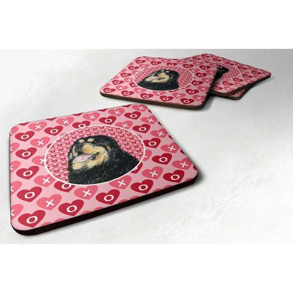 Tibetan Mastiff Hearts Love Valentines Day Foam Coaster Set of 4
