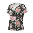 thumbnail image 2 of Naloa Rose Flowers Print T-Shirts Short Sleeve V Neck Tees for Women Fashion Tops Trendy Lightweight Soft Casual Summer Outfits Clothes, 2 of 5