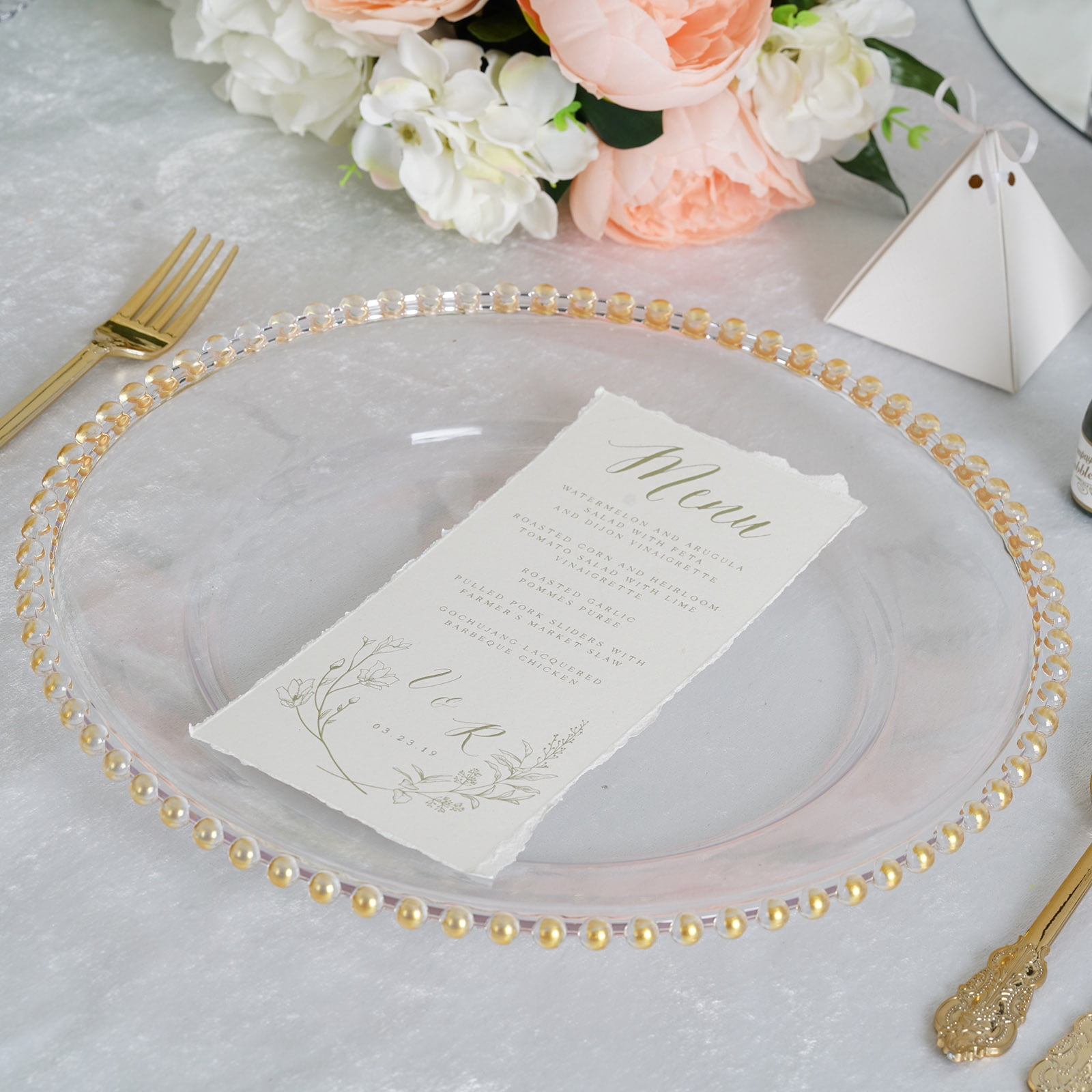 BalsaCircle 24 Clear Gold 12" Beaded Trim Acrylic Wooden Textured Round ...