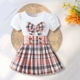 thumbnail image 2 of CPNG Toddler Girl's 2 Piece Outfit Bow Front Short Sleeve Tee and Plaid Pleated Skirt Set Summer Sweet Stylish Set(Red,2-3 Years), 2 of 9