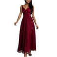 thumbnail image 2 of Fankiway Robe Mode Femme Aguichant Col en V Couleur Unie Patchwork Manches Bretelles Robes de Plage Grande Taille, 2 of 7