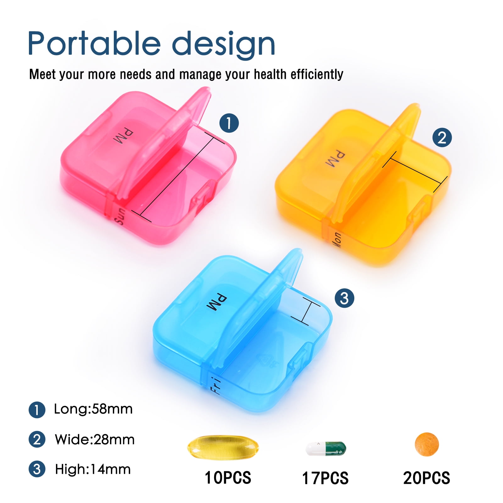 Weekly 7 Day Pill Organizer 2 Times A Day Portable Travel Medicine Organizer Moisture-Proof Pill Cases AM PM Pill Box Design for Vitamins Fish Oil Compartments Supplements (10 Pack)