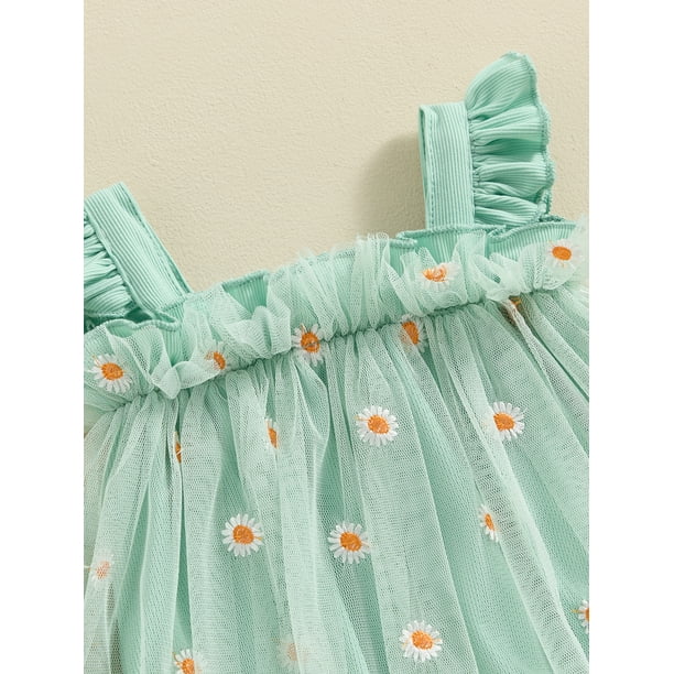Mevireiy Baby Girls Sleeveless Tulle Dress Daisy Floral Print Halter A Line  Party Dresses,Green,0-3 Months - Walmart Business Supplies