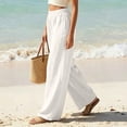 thumbnail image 7 of Womens Joggers Women Linen Wide Leg Pants High Waisted Elastic Waist Flowy Casual Summer Beach Pants for Women White Xl, 7 of 7
