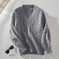 thumbnail image 3 of Women's Retro V Neck Sweater Loose Pullover Long Sleeved European And Solid Color Pullover Sweater Silk Sweaters for Women Woman Sweaters for Women Womens Zip Pullover Sweatshirt Plain Sweaters for, 3 of 5