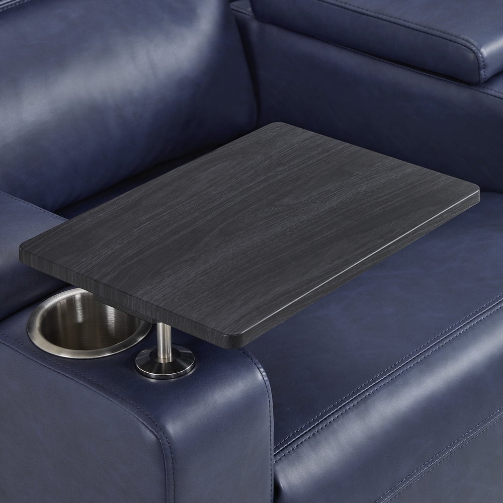 MCombo 73" Wall Hugger Power Loveseat Recliner with Console for Small Spaces, RV, 360° Swivel Tray Table, Armrest Storage, Navy Blue