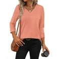 thumbnail image 4 of Bovemsi Womens Tops 3/4 Length Sleeve V Neck Casual Tunic Tops Basic Shirts Loose Fit Blouse, Pink Women's Summer Short Sleeve T-Shirts, XXL, 4 of 5