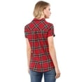 thumbnail image 6 of MODA NOVA Juniors Cotton Boyfriend Button Front Short Sleeves Plaid Shirt XS Red, 6 of 7