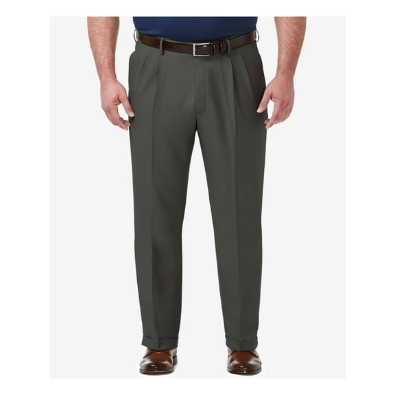 HAGGAR Mens Gray Expandable Waist, Classic Fit Pants 44W29L