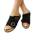 thumbnail image 2 of Domuza Women Double Buckle Slide Sandals, Adjustable Strap Cork Footbed Slip On Shoes, Comfortable Casual Summer Footwear Black 9（EU-42）, 2 of 6