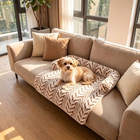 Chevron Print Pet Bed Mat Bolster Soft Flannel Sleeping Cushion Washable Rectangle Sofa Bed Accessory Small Medium Pet Indoor Rest Supply