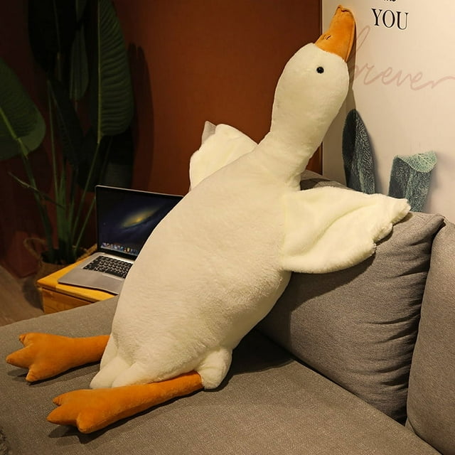 Muñeco de peluche de ganso blanco grande de imitación, almohada de tira larga, ganso y pato grandes reconfortantes (50 cm)