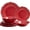 Red, variant on Luxury 12 count Melamine Dinnerware Sets, Rustic Scalloped rim Bowls and Dinner/Dessert Plates set, Spring Camping dishes indoor and outdoor use, Service for 4, Christmas Red