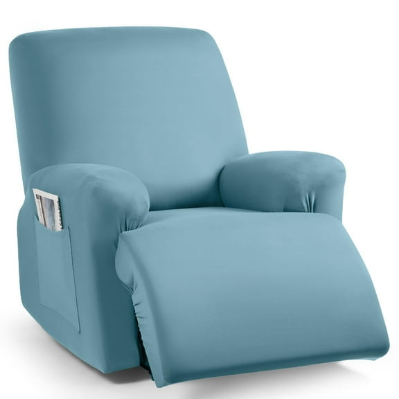 3-Piece Recliner Cover Set, Elastic Reclining Chair Slipcovers, Soft Washable Furniture Protector, Full Back and Seat Coverage, Aqua Blue