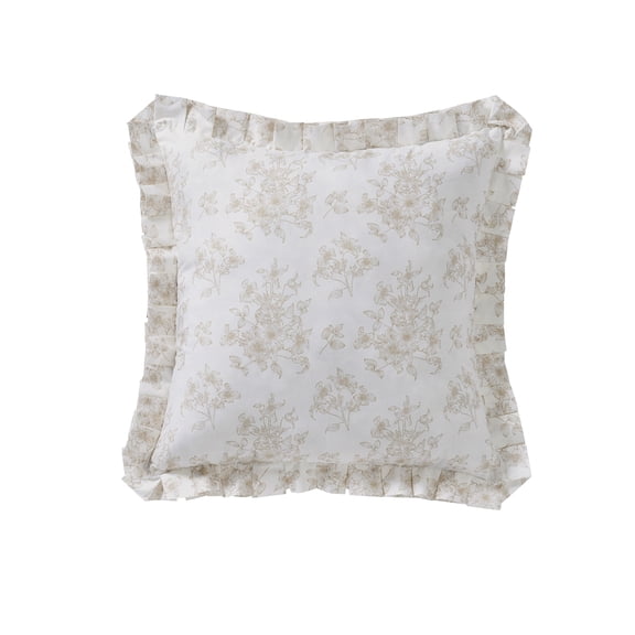 My Texas House 18" x 18" White/Beige Floral Toile Pleated Decorative Pillow