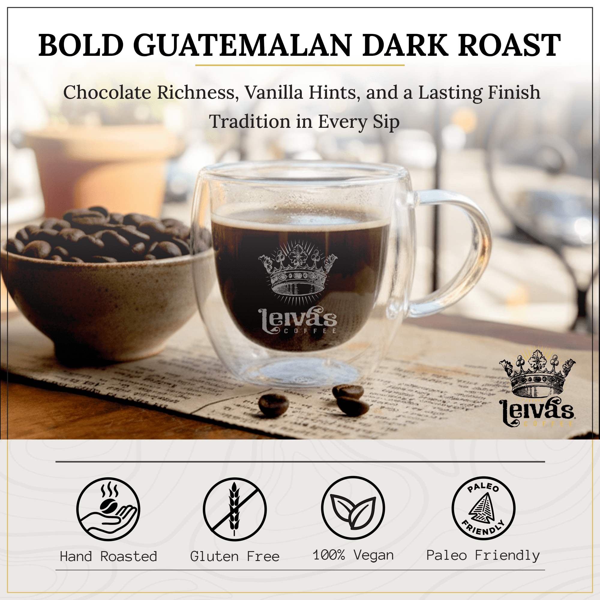 LEIVA'S COFFEE - Whole Bean Dark Roast - Abuelo Fuerte - Guatemalan - Dark Chocolate, Smoky, Caramel - 8oz