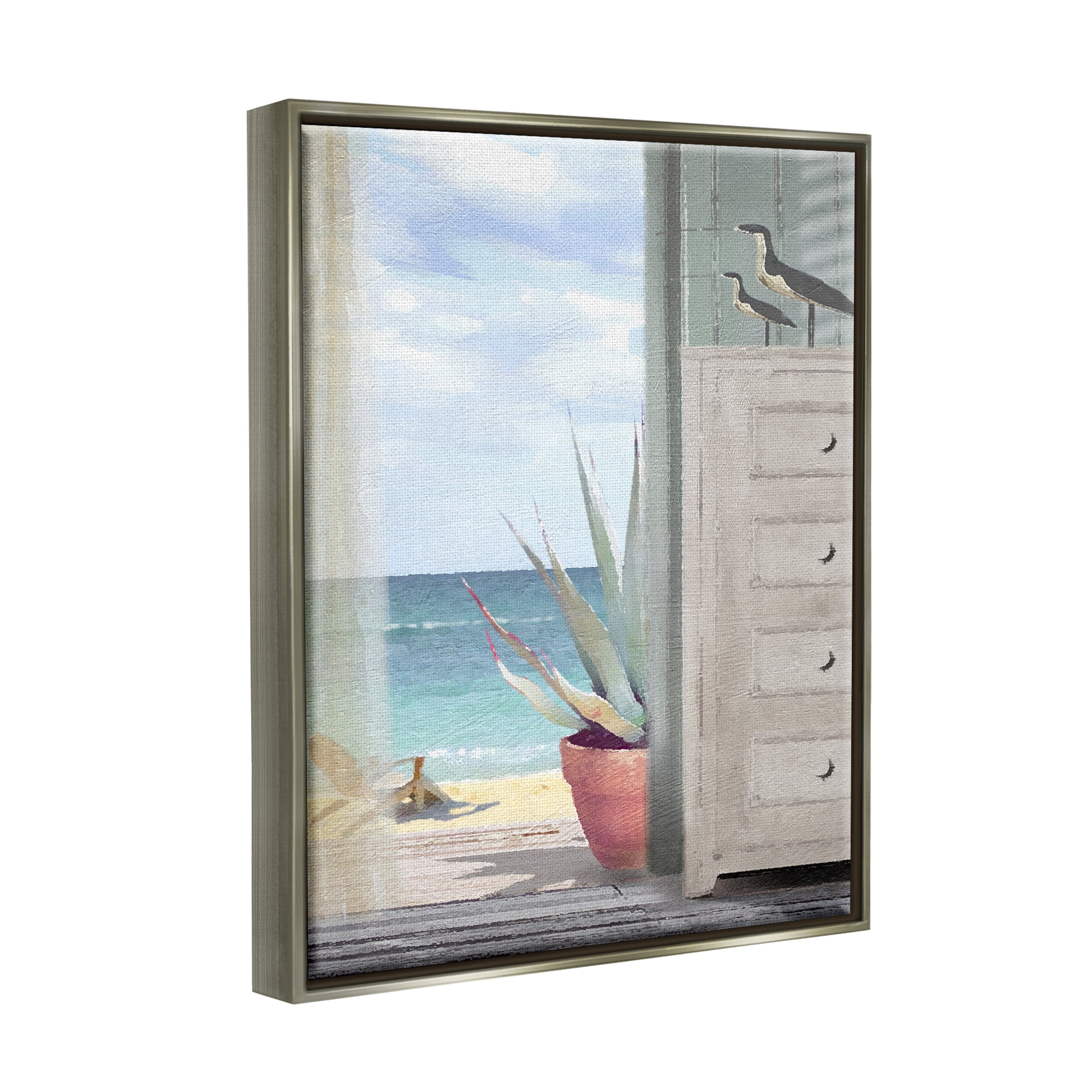 Stupell Industries Coastal Doorway Beach View Nature Painting Gray Floater Framed Art Print Wall Art, 25 x 31