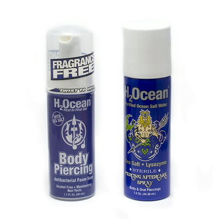 Package of a Body Piercing Antibacterial Foam Soap and a Piercing Aftercare Sea Salt Spray All