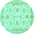 thumbnail image 1 of Ahgly Company Machine Washable Indoor Round Oriental Turquoise Blue Traditional Area Rugs, 6' Round, 1 of 4