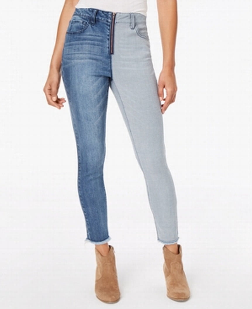 Womens Front-Zip Frayed Stretch Two-Tone Jeans 30 - Walmart.com