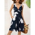 thumbnail image 3 of Vestido floral OURIN con cuello en V y cintura fruncida para verano, talla S, 3 of 6